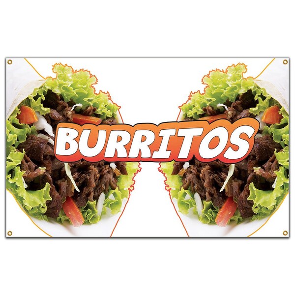 Burritos Banner Heavy Duty 13 Oz Vinyl with Grommets Single Sided